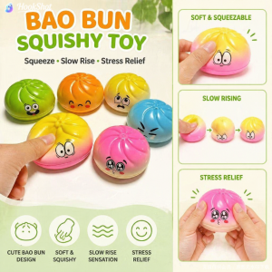 dumpling squishies with box, colorful mystery squishys dumplings stress relief balls fidget sensory toy,bao bun with food steamer stretchy desk squeeze toys